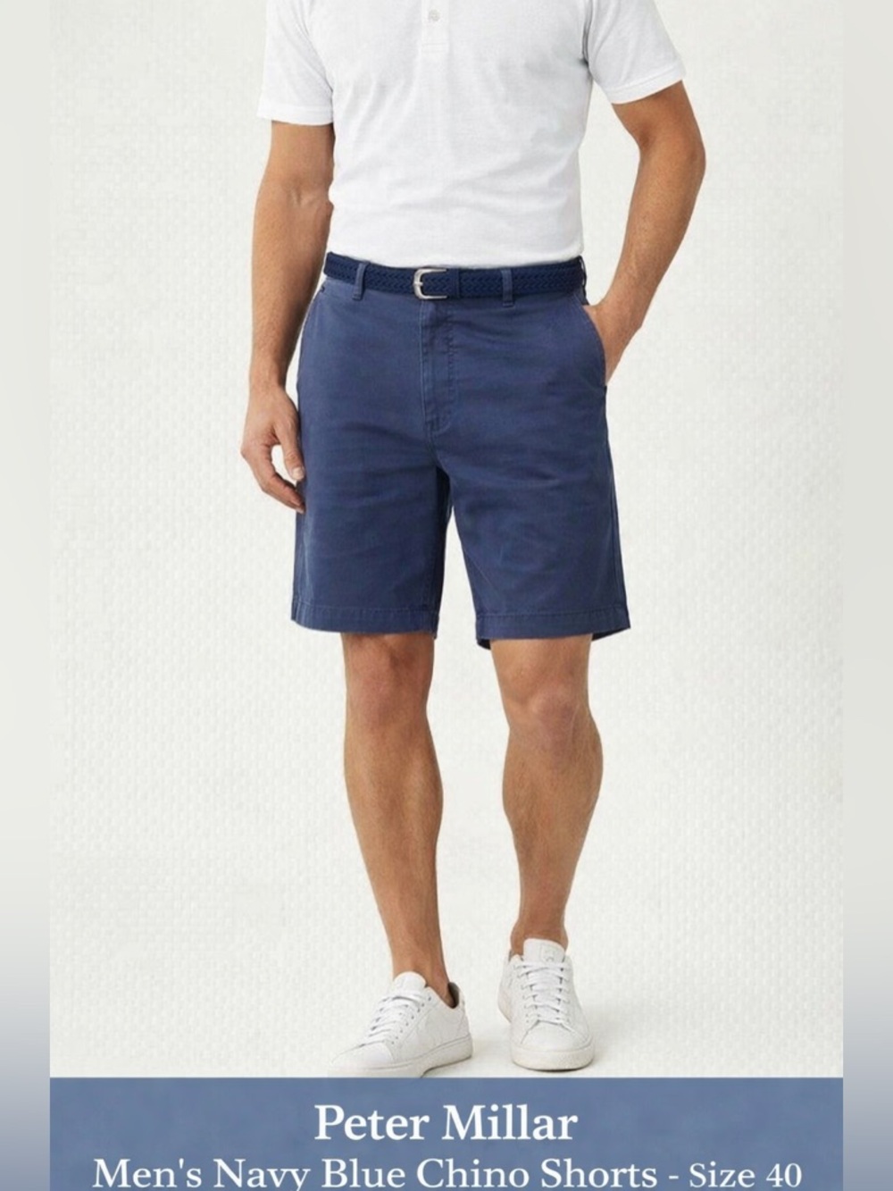 Peter Millar Men’s Navy Blue Chino Shorts Size 40 Classic Fit Cotton Casual